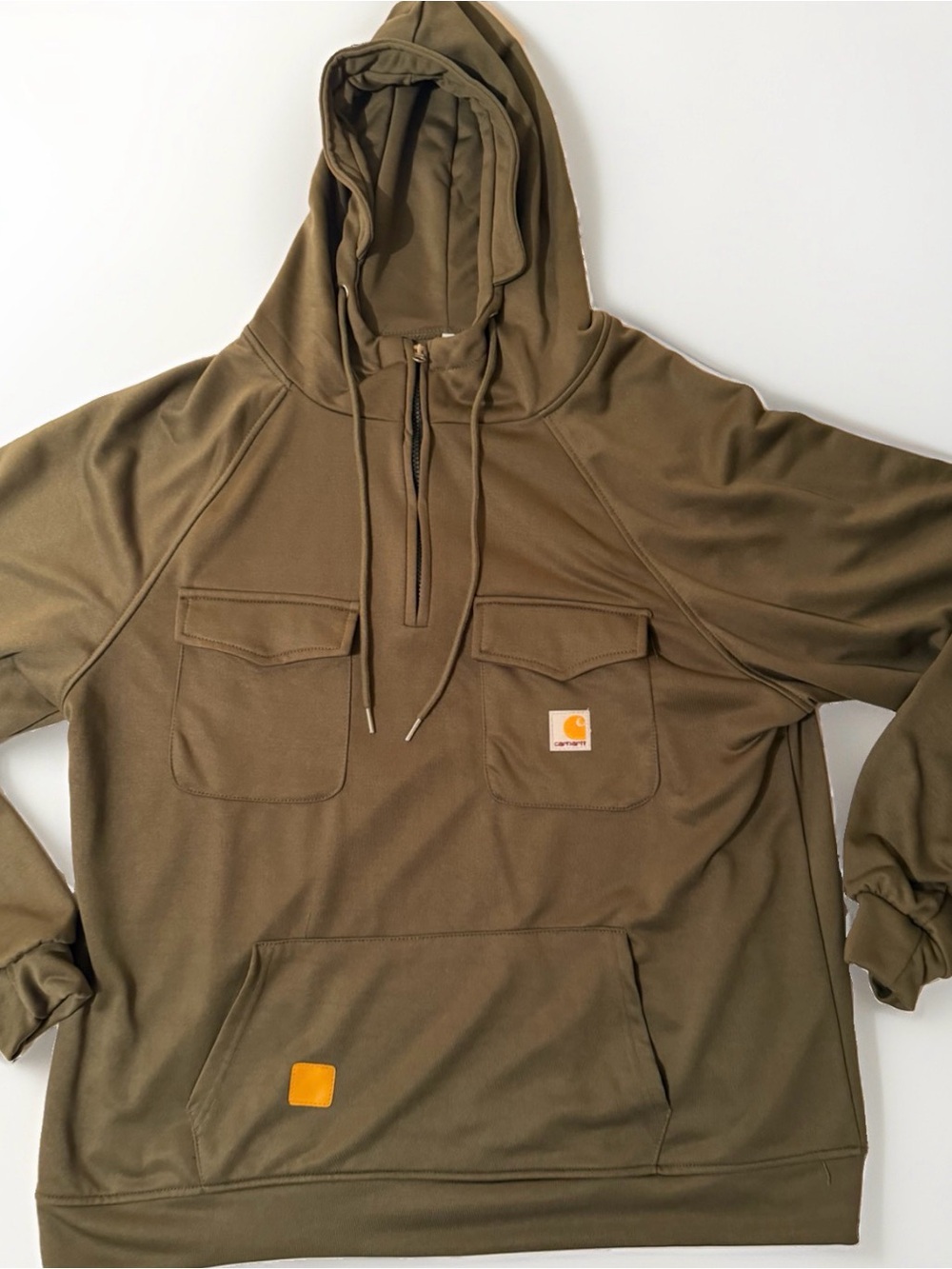 Carhartt Men's 2XL Green Pullover Hoodie Fleece 1/4 Zip Pockets Polyester